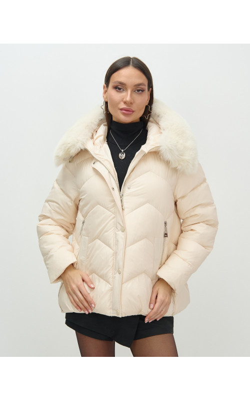 Пуховик для городской леди с мехом песца, защита от непогоды