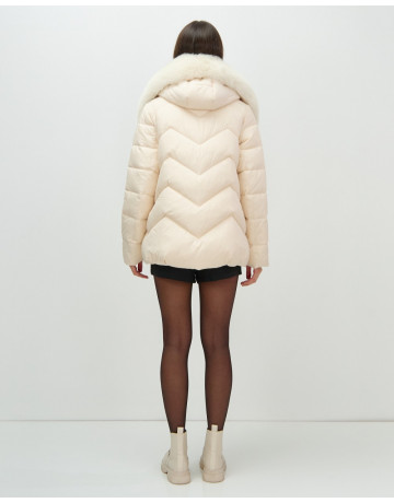 Пуховик для городской леди с мехом песца, защита от непогоды