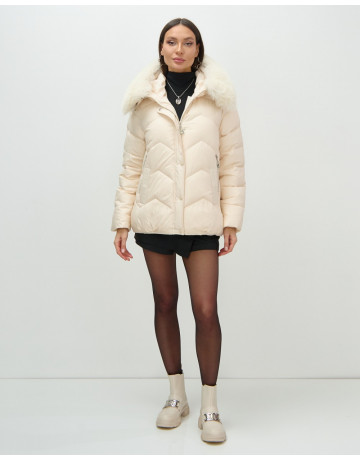 Пуховик для городской леди с мехом песца, защита от непогоды