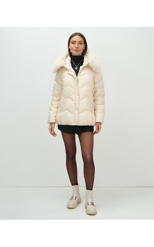 Пуховик для городской леди с мехом песца, защита от непогоды