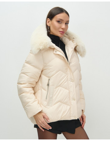 Пуховик для городской леди с мехом песца, защита от непогоды