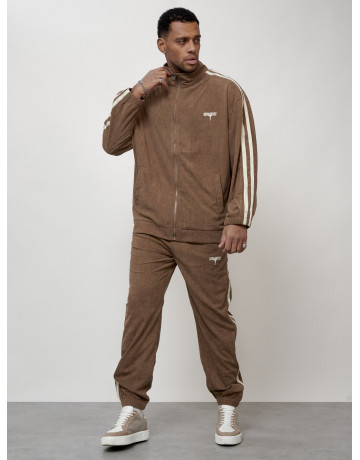 Мужской спортивный костюм из микровельвета, бежевый, для спорта. в Тюмени