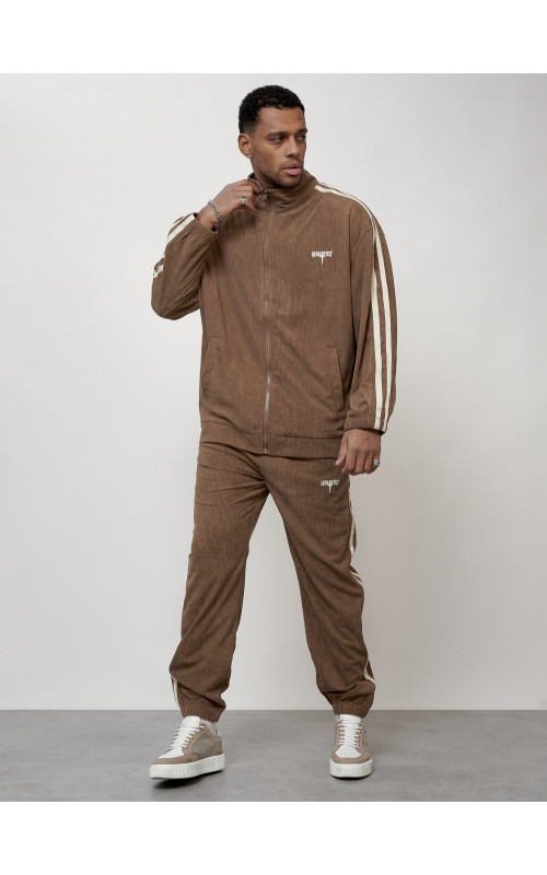 Мужской спортивный костюм из микровельвета, бежевый, для спорта. в Тюмени