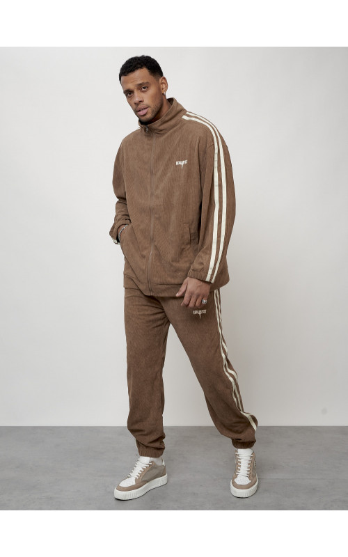 Мужской спортивный костюм из микровельвета, бежевый, для спорта. в Тюмени