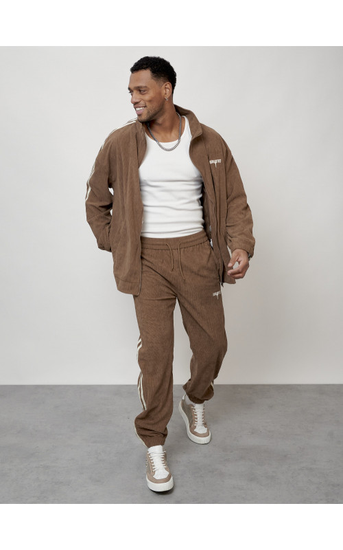 Мужской спортивный костюм из микровельвета, бежевый, для спорта. в Тюмени