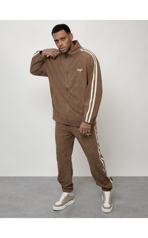 Мужской спортивный костюм из микровельвета, бежевый, для спорта. в Тюмени