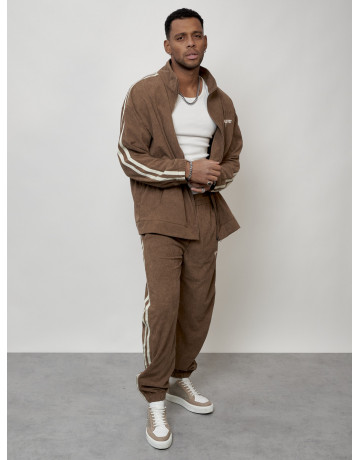 Мужской спортивный костюм из микровельвета, бежевый, для спорта. в Тюмени