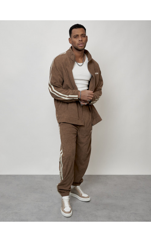 Мужской спортивный костюм из микровельвета, бежевый, для спорта. в Тюмени