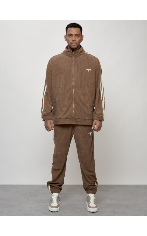 Мужской спортивный костюм из микровельвета, бежевый, для спорта. в Тюмени