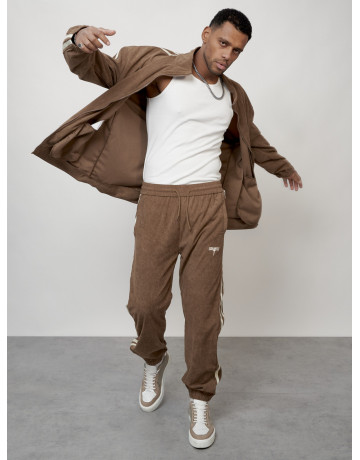 Мужской спортивный костюм из микровельвета, бежевый, для спорта. в Тюмени