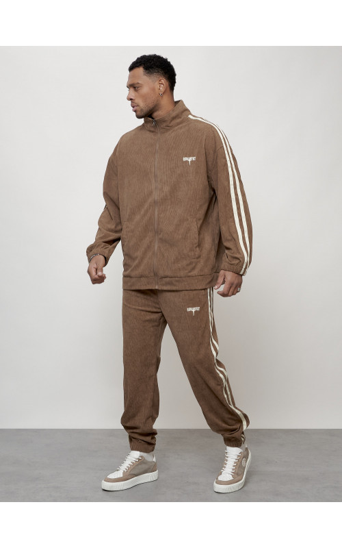 Мужской спортивный костюм из микровельвета, бежевый, для спорта. в Тюмени