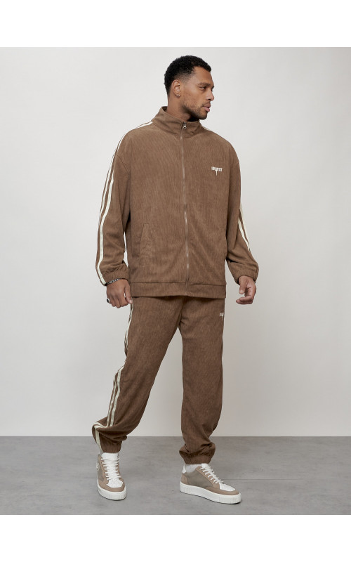 Мужской спортивный костюм из микровельвета, бежевый, для спорта. в Тюмени