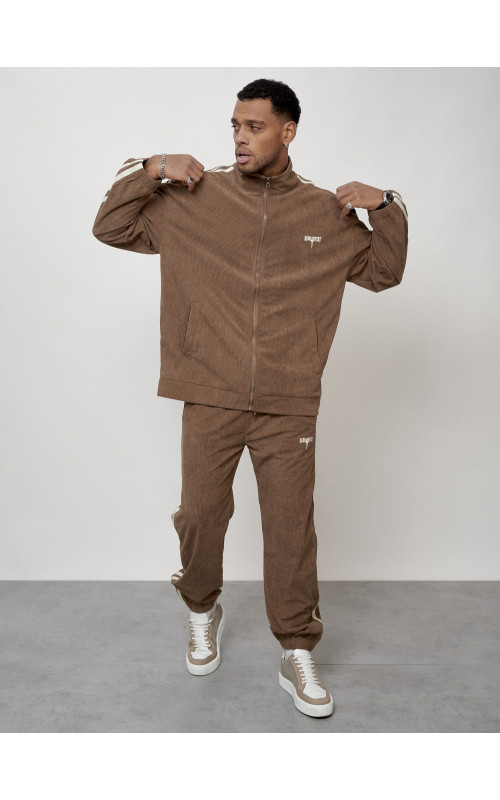 Мужской спортивный костюм из микровельвета, бежевый, для спорта. в Тюмени