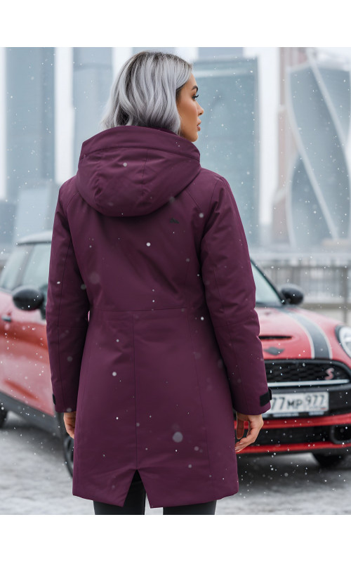 Женская зимняя парка с капюшоном, бордовая, для активного отдыха в Тюмени