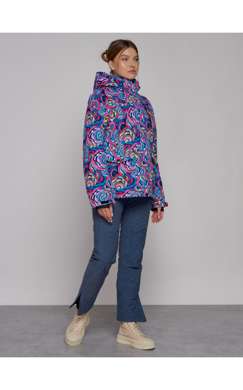 Женская горнолыжная куртка, цвет синий с принтом