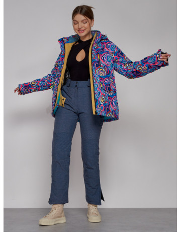 Женская горнолыжная куртка, цвет синий с принтом