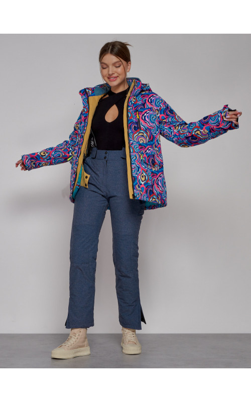 Женская горнолыжная куртка, цвет синий с принтом