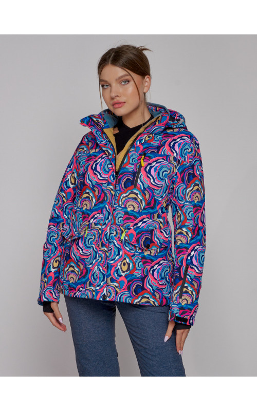 Женская горнолыжная куртка, цвет синий с принтом