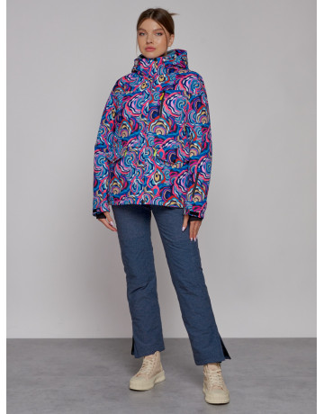 Женская горнолыжная куртка, цвет синий с принтом