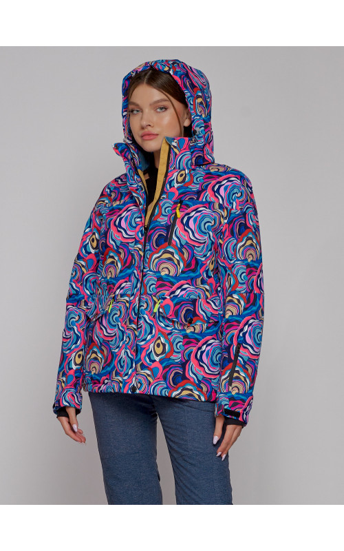 Женская горнолыжная куртка, цвет синий с принтом