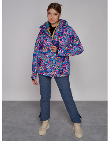 Женская горнолыжная куртка, цвет синий с принтом