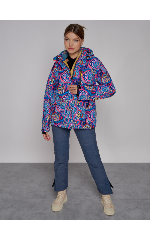 Женская горнолыжная куртка, цвет синий с принтом