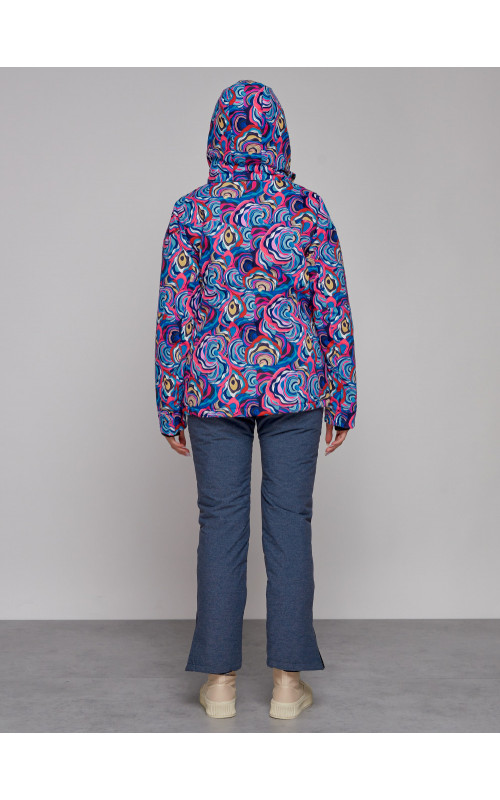 Женская горнолыжная куртка, цвет синий с принтом