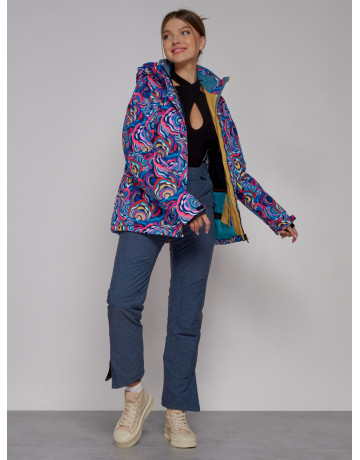 Женская горнолыжная куртка, цвет синий с принтом