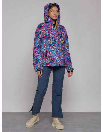 Женская горнолыжная куртка, цвет синий с принтом