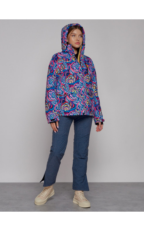 Женская горнолыжная куртка, цвет синий с принтом