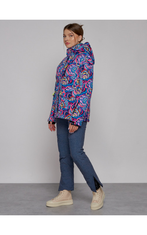 Женская горнолыжная куртка, цвет синий с принтом