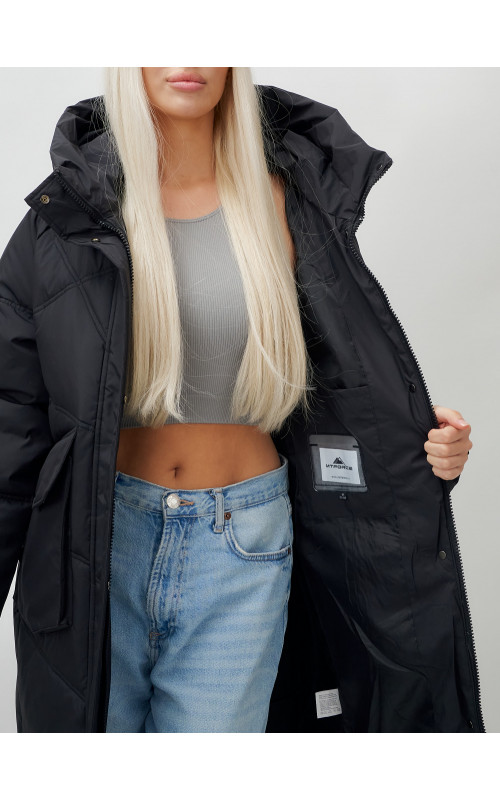 Женский длинный пуховик с капюшоном «Летучая мышь»