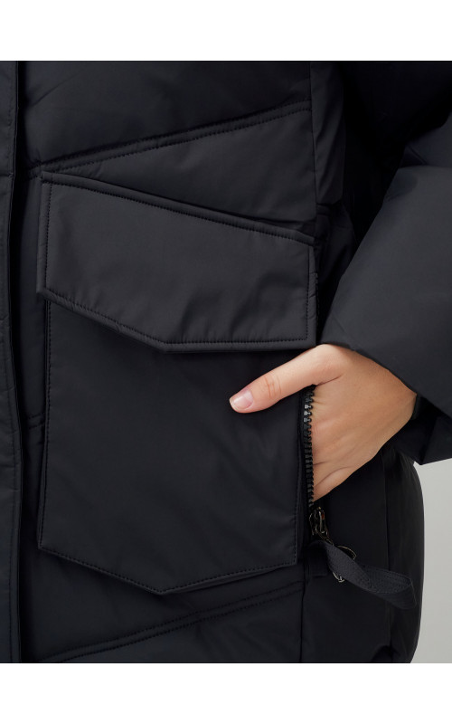 Женский длинный пуховик с капюшоном «Летучая мышь»