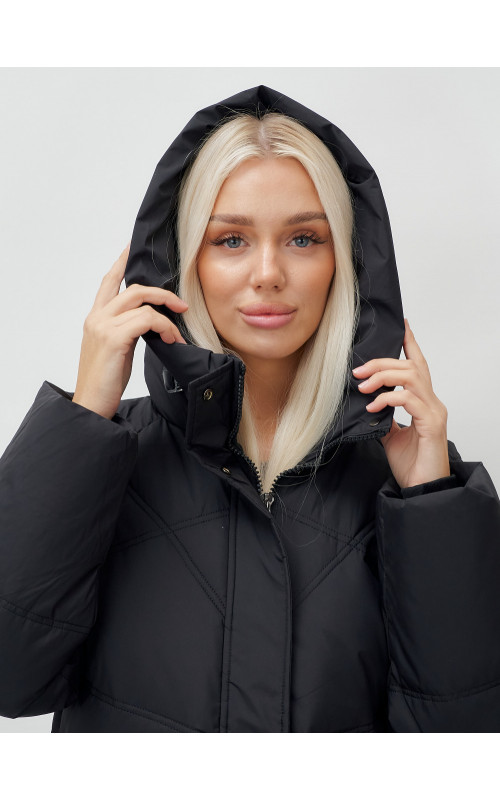 Женский длинный пуховик с капюшоном «Летучая мышь»