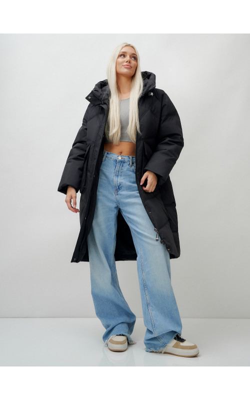 Женский длинный пуховик с капюшоном «Летучая мышь»