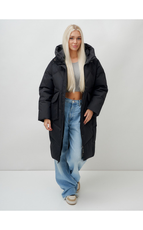 Женский длинный пуховик с капюшоном «Летучая мышь»