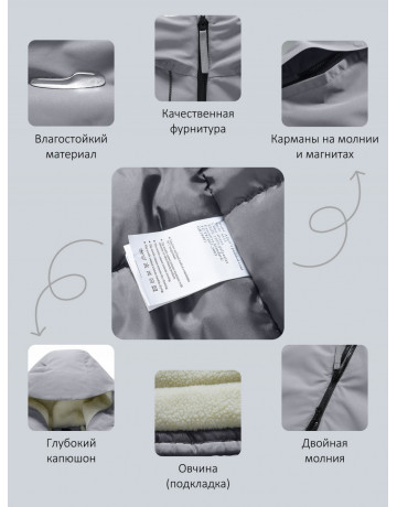 Зимняя мужская парка с капюшоном, серый, для активного отдыха в Тюмени