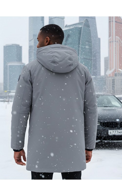 Зимняя мужская парка с капюшоном, серый, для активного отдыха в Тюмени