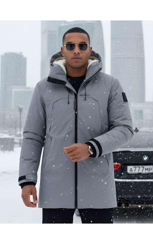 Зимняя мужская парка с капюшоном, серый, для активного отдыха в Тюмени