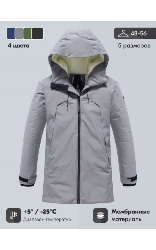 Зимняя мужская парка с капюшоном, серый, для активного отдыха в Тюмени