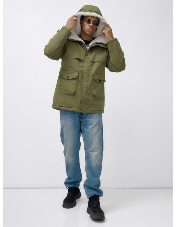 Мужская зимняя парка удлинённая с мехом, хаки, для активного отдыха в Тюмени
