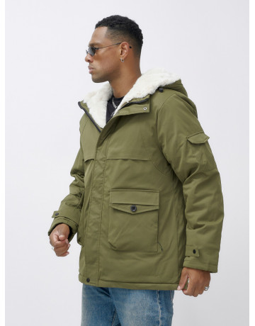 Мужская зимняя парка удлинённая с мехом, хаки, для активного отдыха в Тюмени