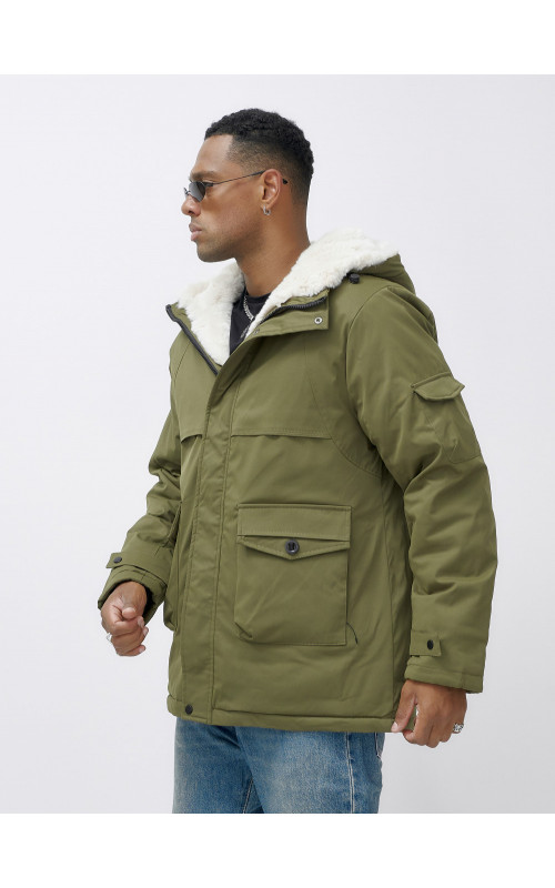 Мужская зимняя парка удлинённая с мехом, хаки, для активного отдыха в Тюмени