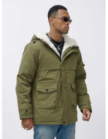 Мужская зимняя парка удлинённая с мехом, хаки, для активного отдыха в Тюмени