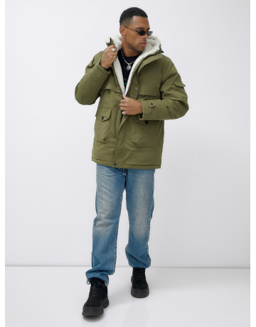 Мужская зимняя парка удлинённая с мехом, хаки, для активного отдыха в Тюмени