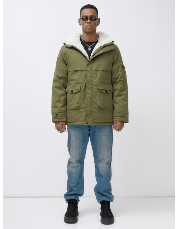Мужская зимняя парка удлинённая с мехом, хаки, для активного отдыха в Тюмени