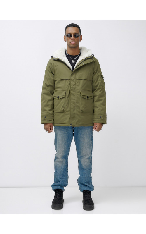 Мужская зимняя парка удлинённая с мехом, хаки, для активного отдыха в Тюмени