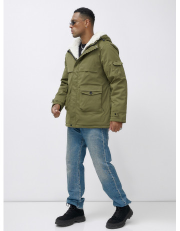 Мужская зимняя парка удлинённая с мехом, хаки, для активного отдыха в Тюмени