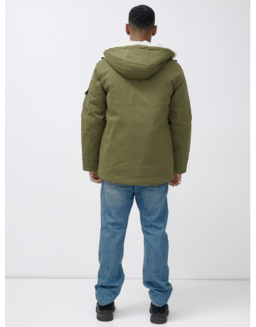 Мужская зимняя парка удлинённая с мехом, хаки, для активного отдыха в Тюмени