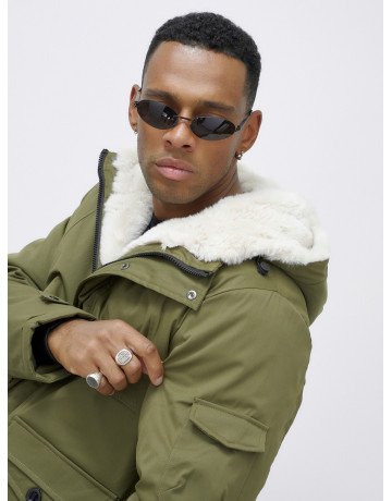 Мужская зимняя парка удлинённая с мехом, хаки, для активного отдыха в Тюмени